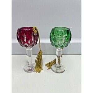 2 Gorham Green Red Wine Goblet Glass Xmas Ornament Full Lead Crystal LADY ANNE
